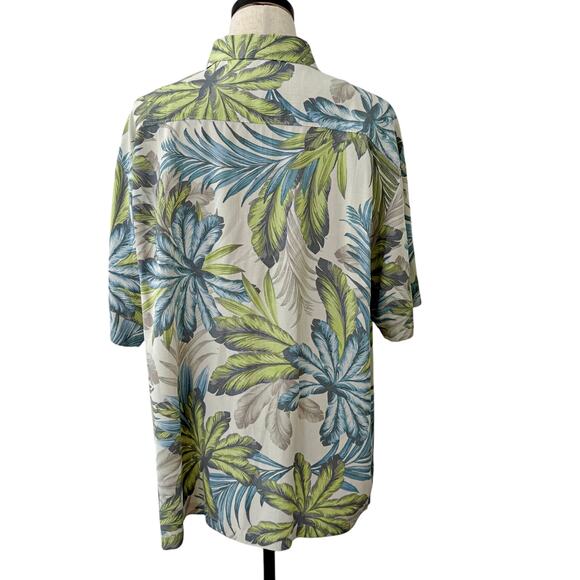 Tommy Bahama Silk Blue Green Hawaiian Button Down Shirt XXL 2X *FLAW* - Picture 4 of 9